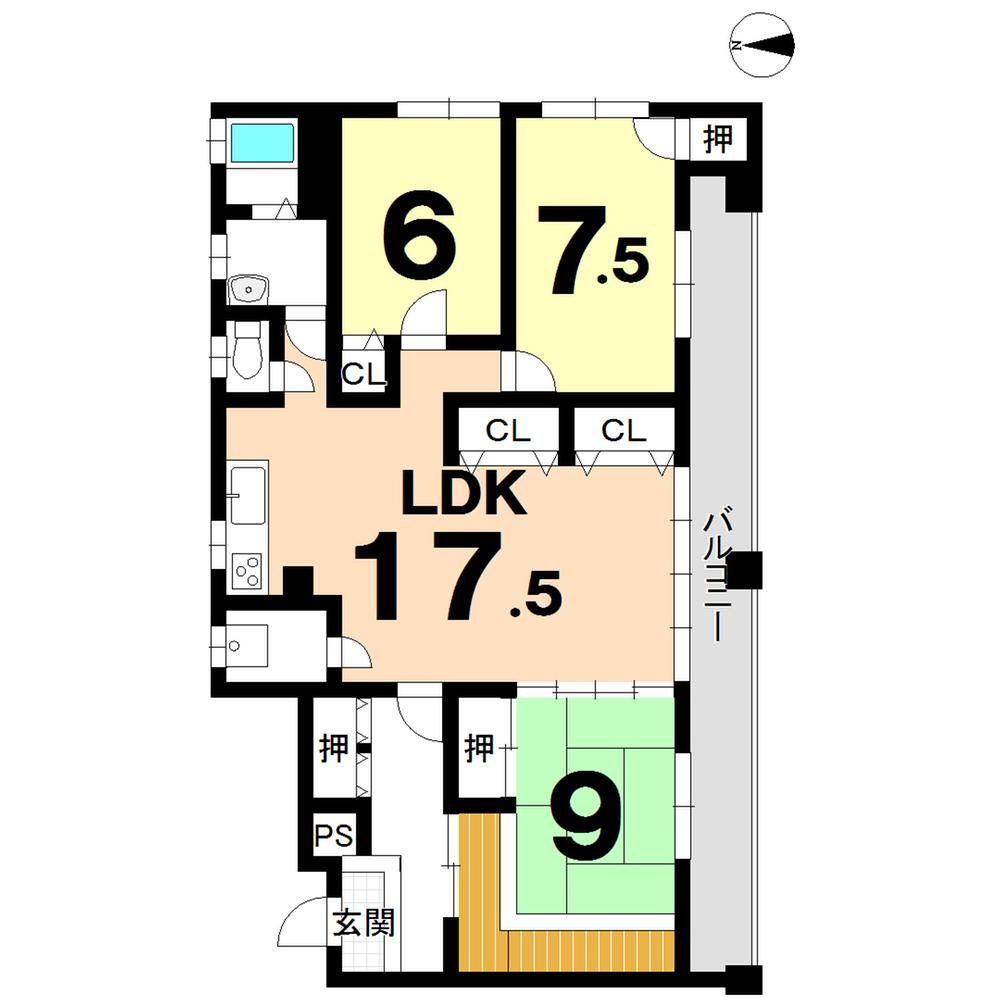 Floor plan. 3LDK, Price 14.8 million yen, Footprint 85.6 sq m , It is the top floor on the balcony area 13.6 sq m south-facing balcony