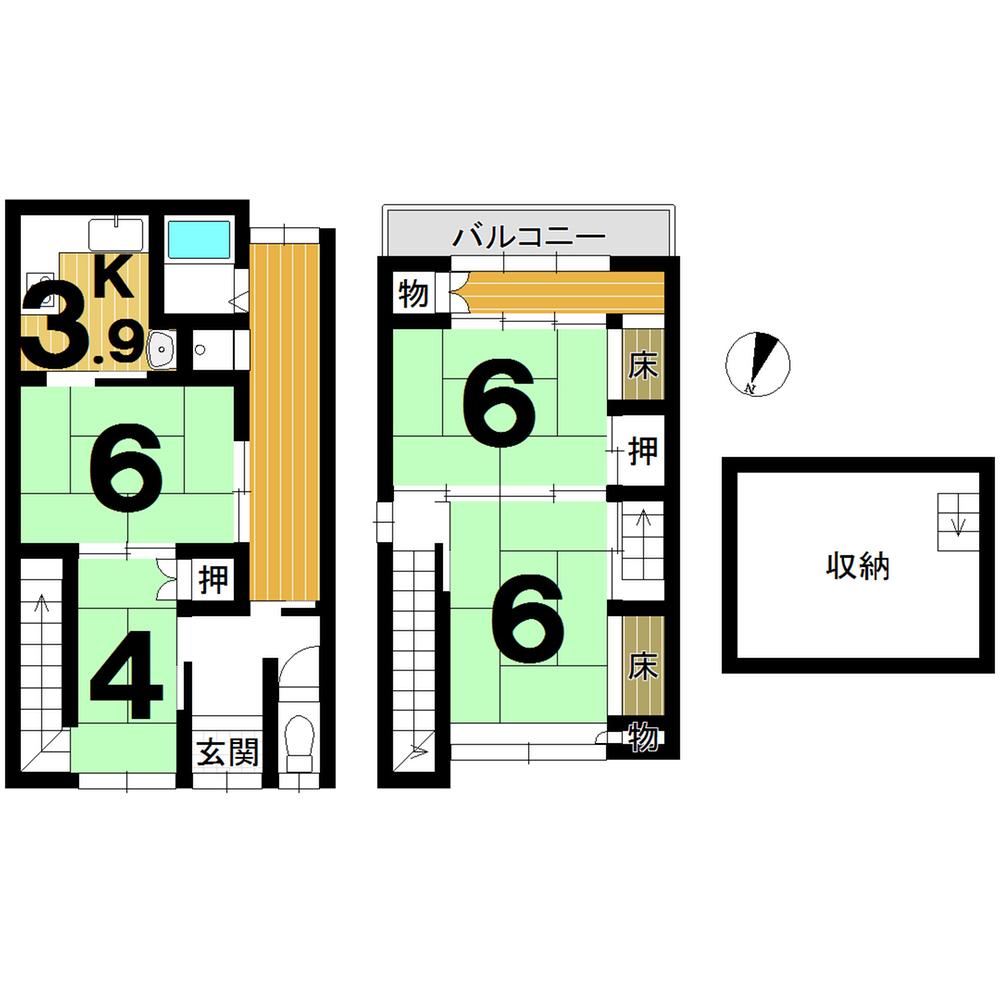 Floor plan. 12.8 million yen, 4K, Land area 54.59 sq m , Building area 79.29 sq m