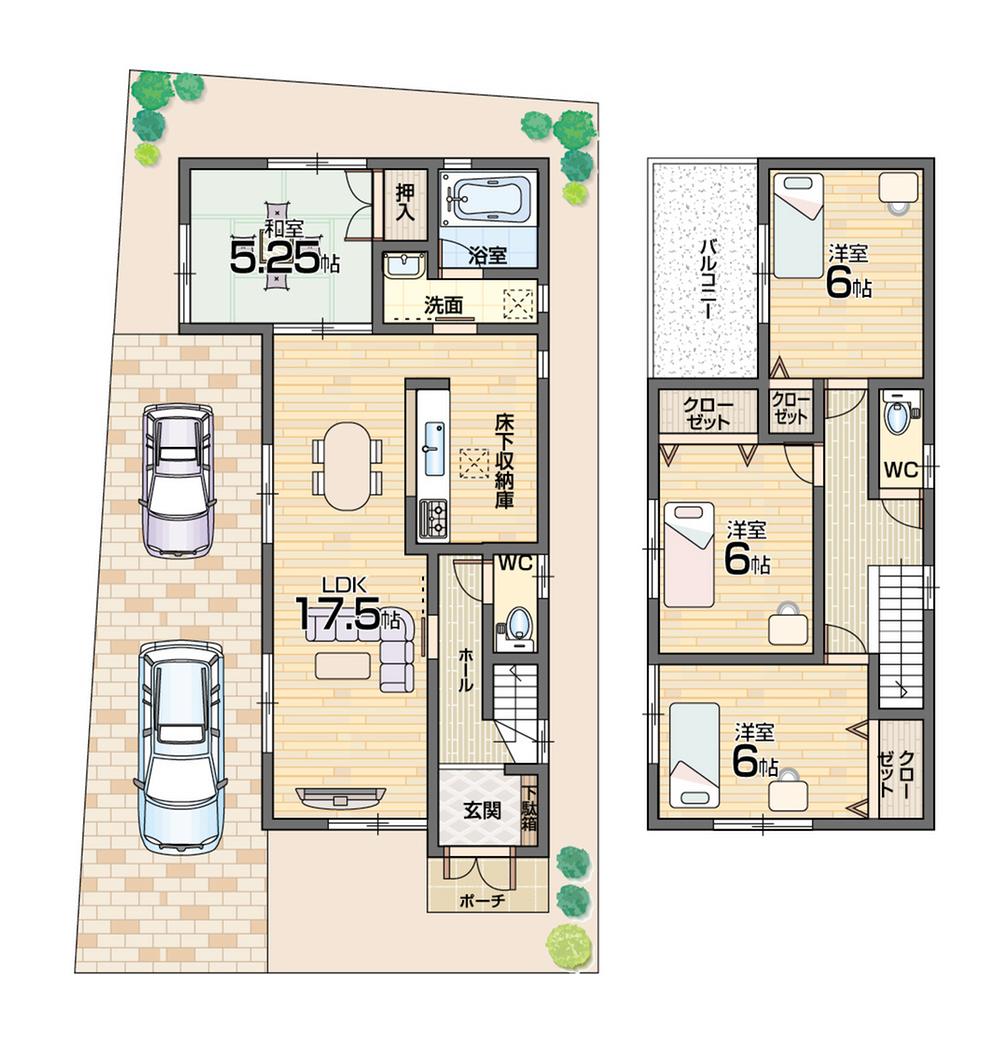 Floor plan. 29,800,000 yen, 4LDK, Land area 109.67 sq m , Building area 65.58 sq m parking two!