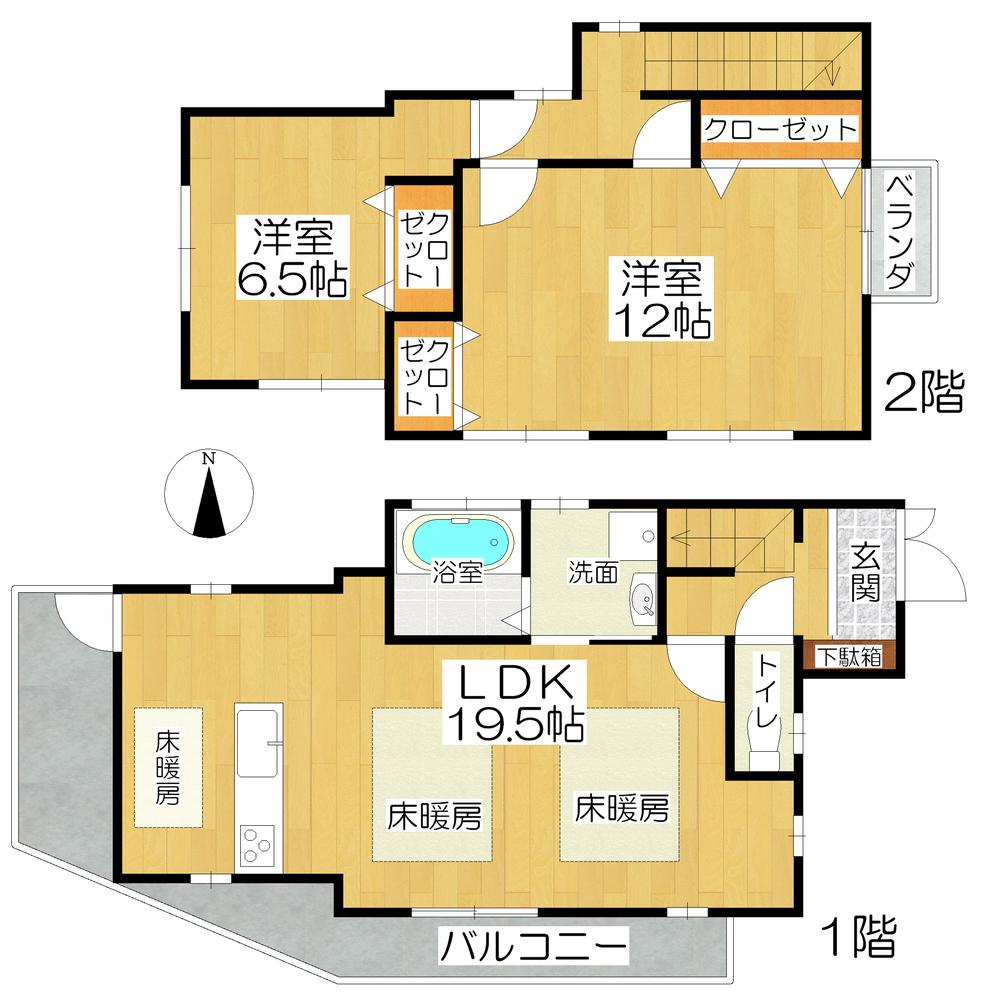 Floor plan. 21,800,000 yen, 2LDK, Land area 80.79 sq m , Building area 87.54 sq m