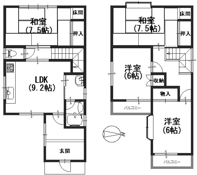 Floor plan. 16,900,000 yen, 4LDK, Land area 80.01 sq m , Building area 91.53 sq m