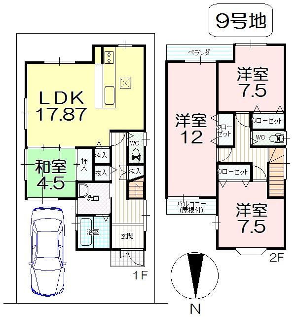 Floor plan. (No. 9 locations), Price 29 million yen, 4LDK, Land area 99.65 sq m , Building area 115.02 sq m