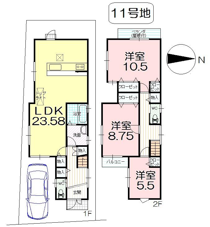 Floor plan. (No. 11 locations), Price 27,400,000 yen, 3LDK, Land area 100.14 sq m , Building area 110.98 sq m