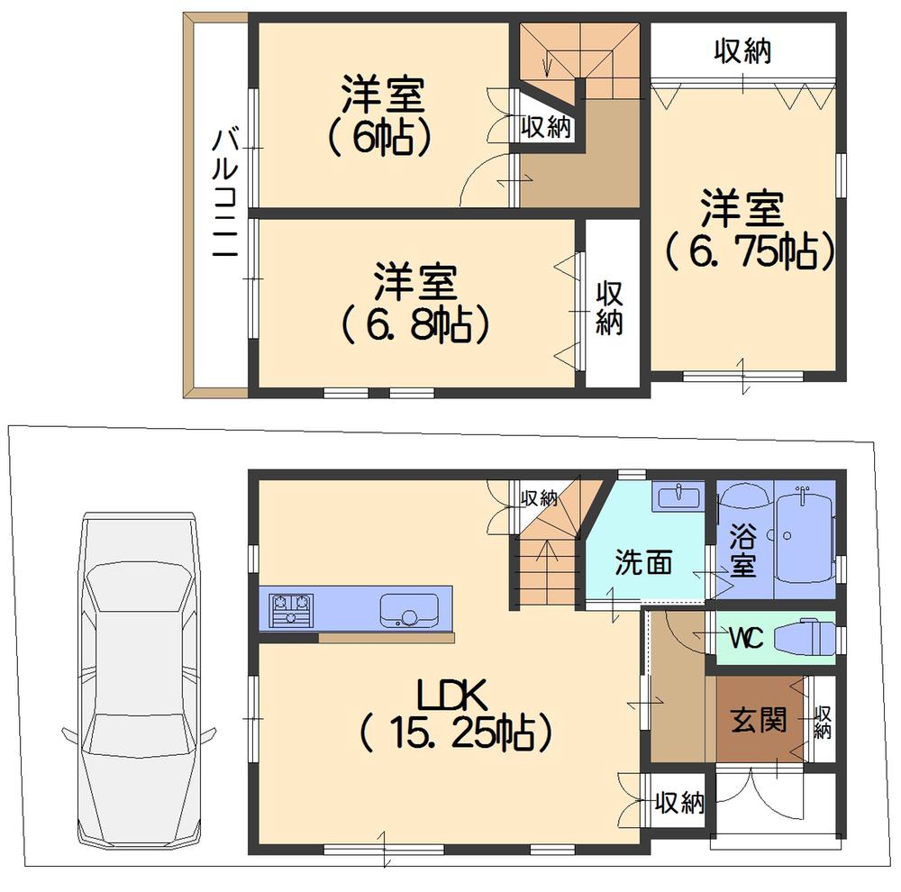 Floor plan. (No. 2 locations), Price 26,540,000 yen, 3LDK, Land area 75.1 sq m , Building area 81 sq m