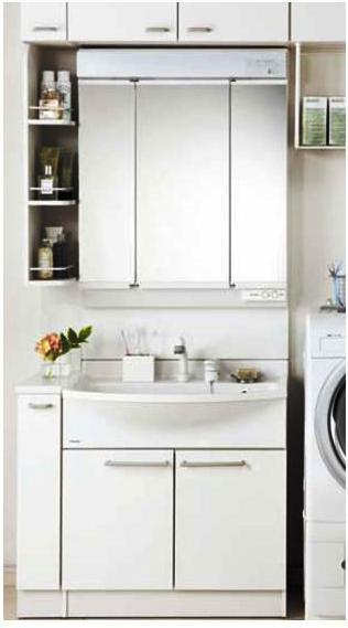 Wash basin, toilet.  [Our construction cases]  Panasonic Electric Works "M-Line three-sided mirror." Plenty of storage on the back of the mirror ☆ 