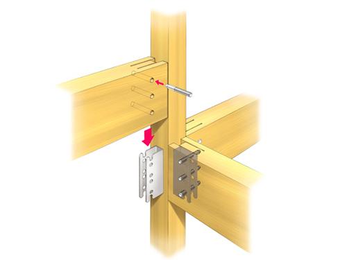 Construction ・ Construction method ・ specification. It boasts a high earthquake resistance and durability, Shikishima house of wooden houses. Use the cut wood with a high degree of accuracy, It has adopted the hardware connection method that can maximize the inherent strength of the wood (joist hanger and slit ・ With a pin hole wood and the driving pin illustration)