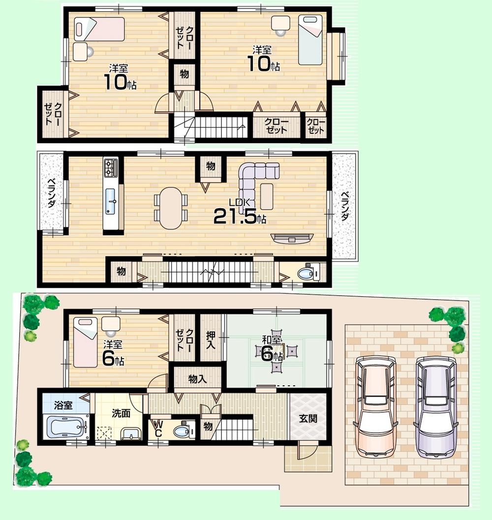 Floor plan. 22.1 million yen, 5LDK, Land area 107.76 sq m , Building area 126.36 sq m Floor Plan (No. 4 locations) Spacious LDK21 Pledge!