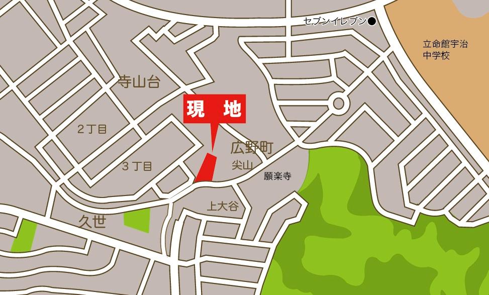 Local guide map. JR Nara line Nitta Station Walk 16 minutes Kintetsu Kyoto Line Okubo Station Walk 19 minutes