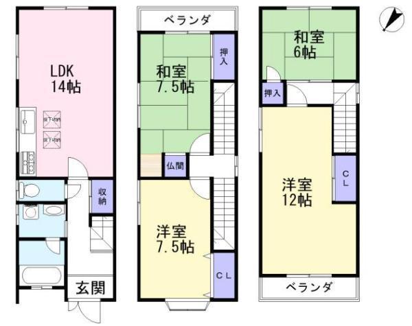 Floor plan. 11.5 million yen, 4LDK, Land area 49.63 sq m , Building area 103.32 sq m