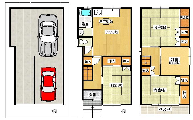Floor plan. 6.8 million yen, 4DK, Land area 62.08 sq m , Building area 123.93 sq m