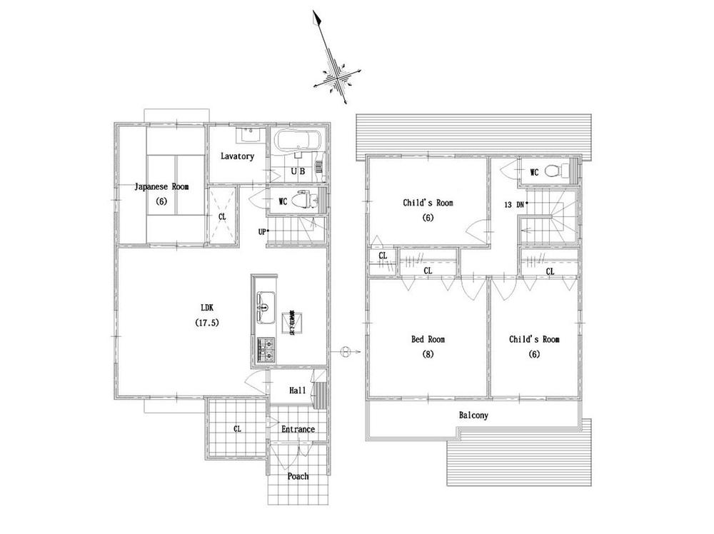 Building plan example (floor plan). Building plan example (No. 4 place) 4LDK, Land price 11.3 million yen, Land area 155.38 sq m , Building price 18 million yen, Building area 104.35 sq m