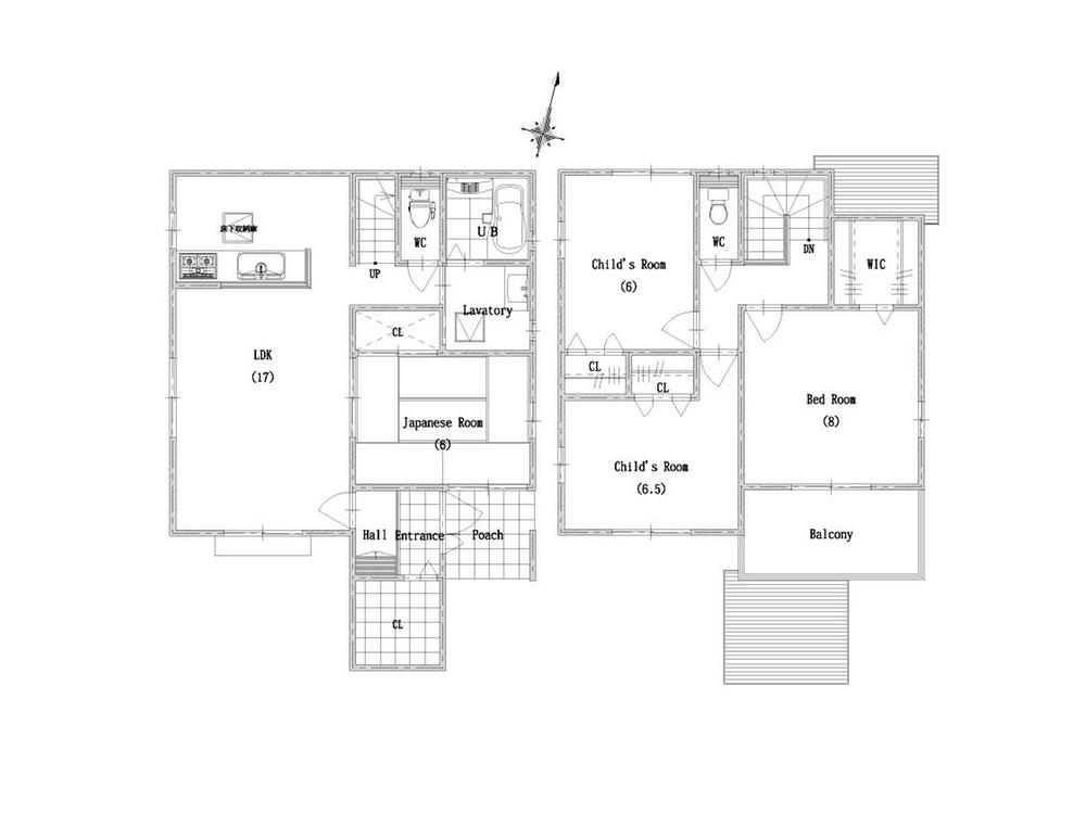 Building plan example (floor plan). Building plan example (No. 4 place) 4LDK, Land price 12.4 million yen, Land area 142.15 sq m , Building price 18.3 million yen, Building area 104.35 sq m