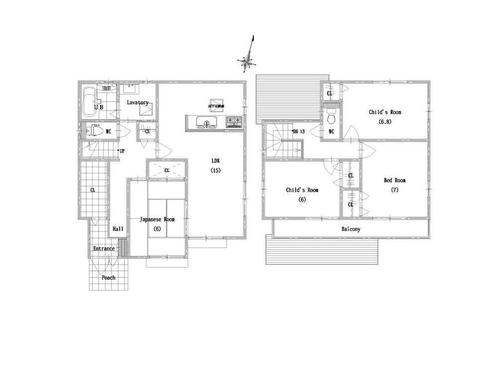 Building plan example (floor plan). Building plan example (No. 5 locations) 4LDK, Land price 13.2 million yen, Land area 149.35 sq m , Building price 18.3 million yen, Building area 104.35 sq m