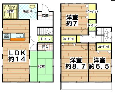 Floor plan. 17.5 million yen, 4LDK, Land area 165.19 sq m , Building area 98.01 sq m