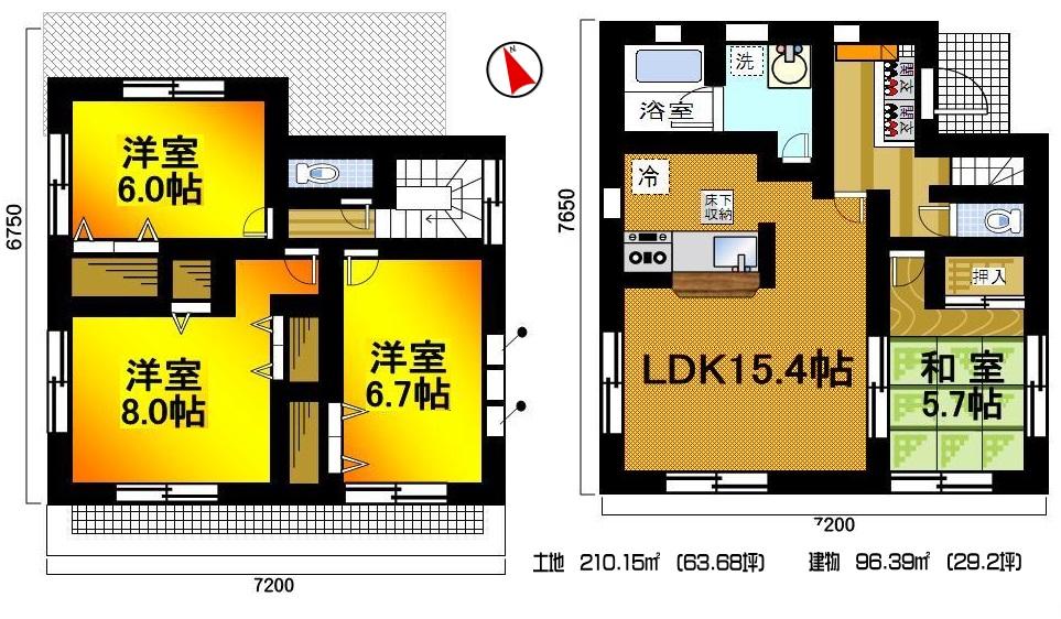 Floor plan. (6 Building), Price 18.9 million yen, 4LDK, Land area 210.15 sq m , Building area 96.39 sq m