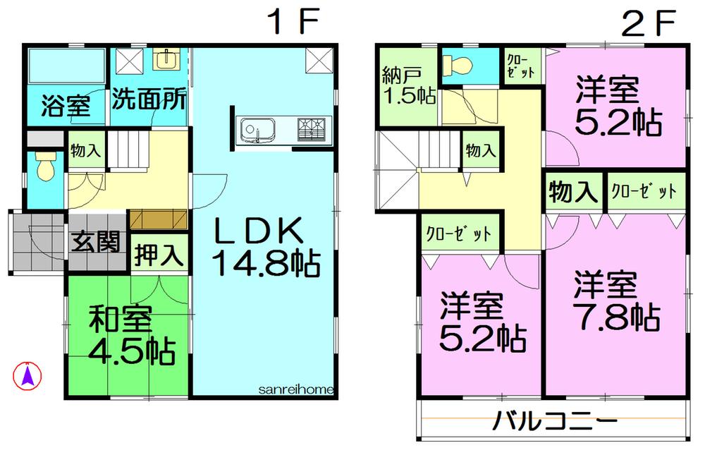 Floor plan. 22,900,000 yen, 4LDK + S (storeroom), Land area 187.01 sq m , Building area 95.98 sq m durability ・ safety ・ Energy saving ・ Eco ・ It is an excellent living in comfort ☆