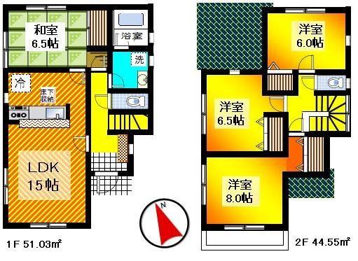 Floor plan. (1 Building), Price 17,900,000 yen, 4LDK, Land area 146.22 sq m , Building area 95.58 sq m