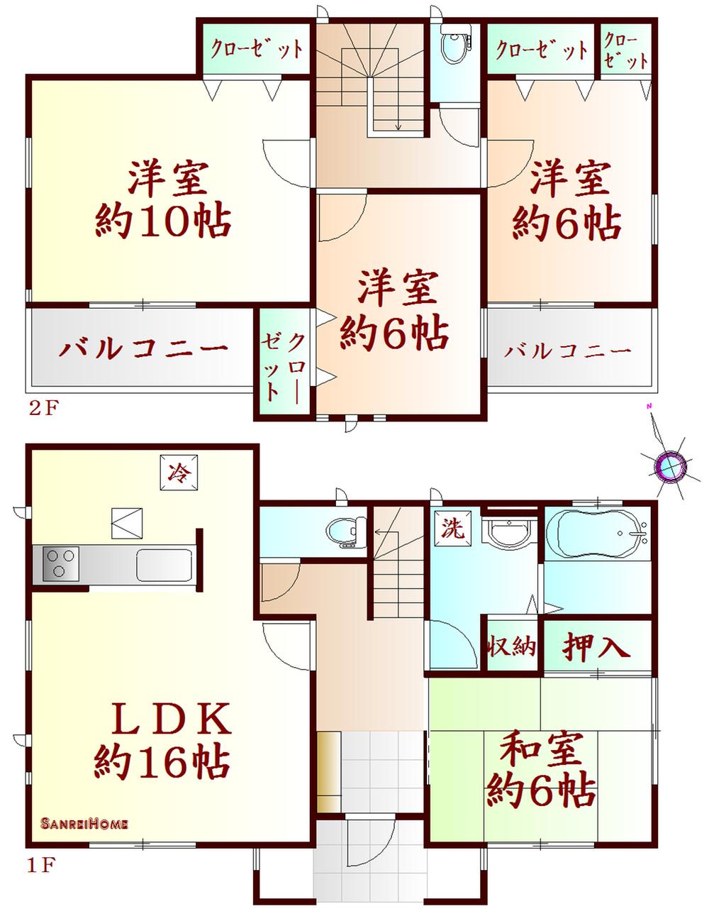 Floor plan. (1 Building), Price 27,800,000 yen, 4LDK, Land area 177.2 sq m , Building area 106.81 sq m
