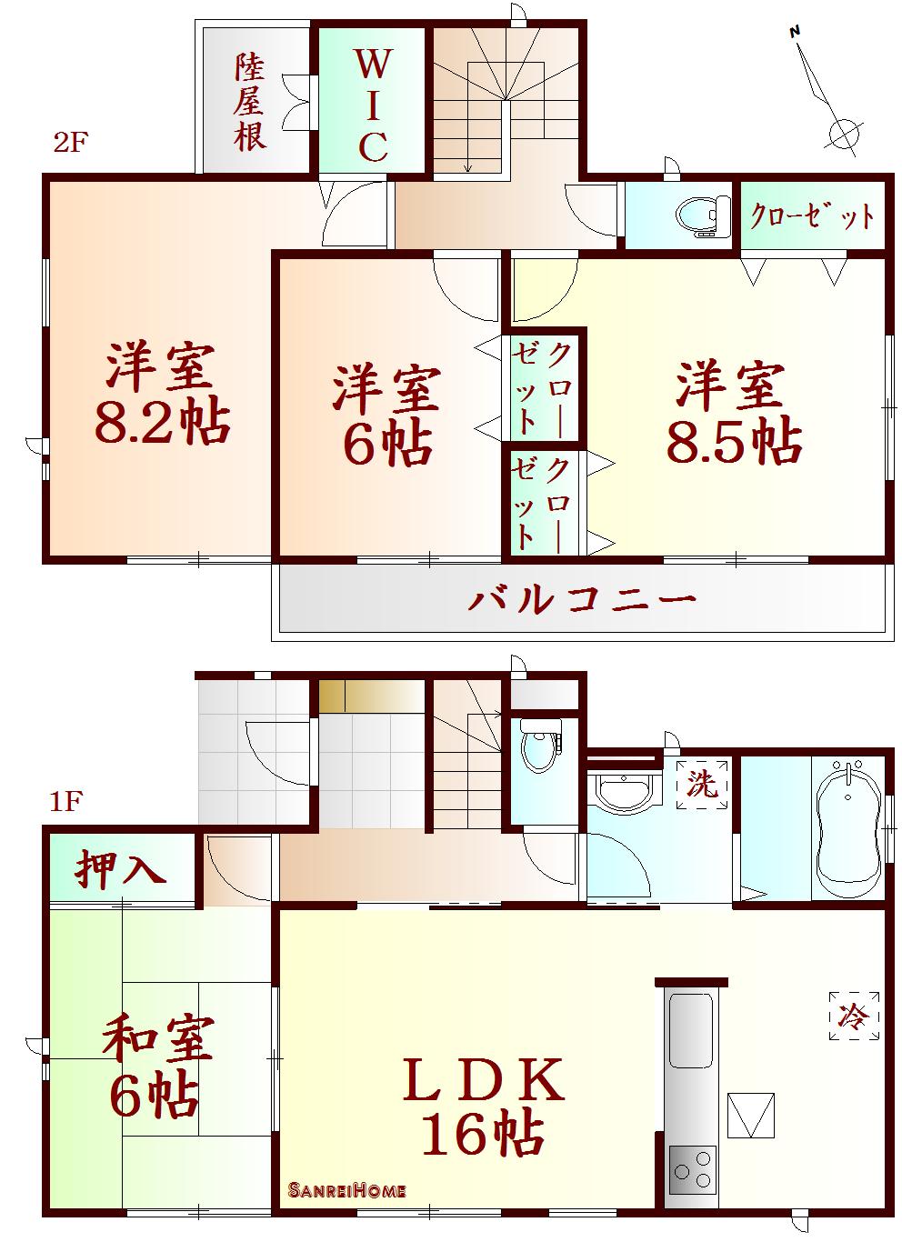 Floor plan. 27,800,000 yen, 4LDK, Land area 182.31 sq m , Building area 105.99 sq m