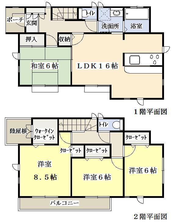 Floor plan. 26,800,000 yen, 4LDK, Land area 172.5 sq m , Building area 105.16 sq m parking space is 2 cars.