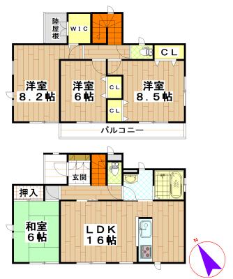 Floor plan. 27,800,000 yen, 4LDK, Land area 182.31 sq m , Building area 105.99 sq m