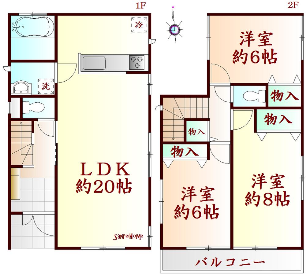 Floor plan. 26.2 million yen, 3LDK, Land area 102.61 sq m , Building area 91.08 sq m