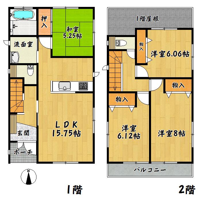 Floor plan. 25,500,000 yen, 4LDK, Land area 121.59 sq m , Building area 97.29 sq m Natori Masuda 7-chome Building D