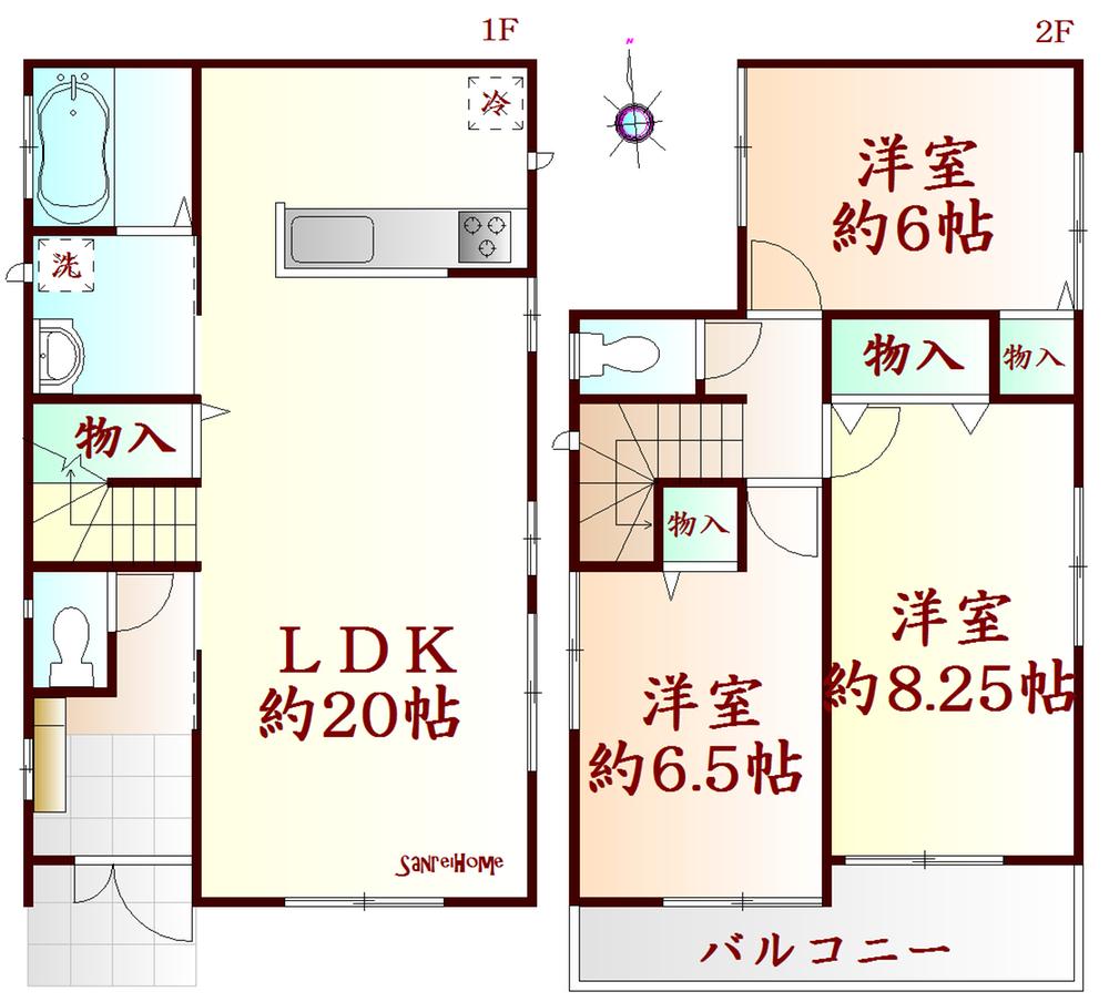 Floor plan. 26.5 million yen, 3LDK, Land area 102.61 sq m , Building area 92.32 sq m