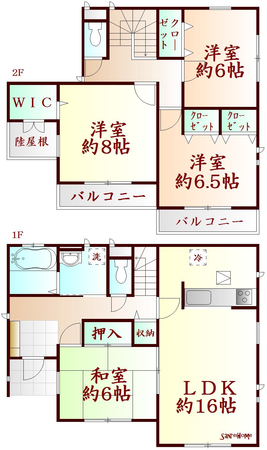 Floor plan. (Phase 2 -1 Building), Price 27,800,000 yen, 4LDK, Land area 146.48 sq m , Building area 106.81 sq m