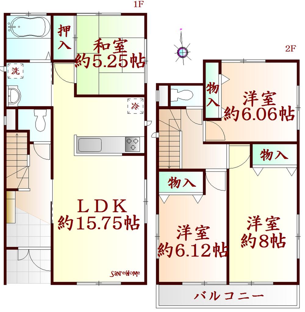 Floor plan. 25,500,000 yen, 4LDK, Land area 121.59 sq m , Building area 97.29 sq m