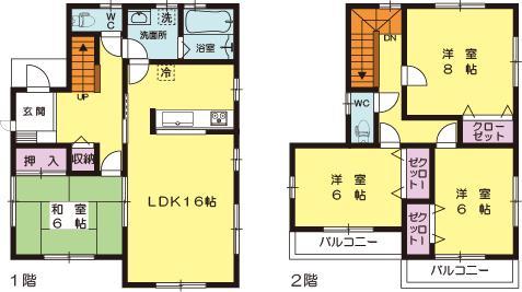 Floor plan. 27,800,000 yen, 4LDK, Land area 161.93 sq m , Building area 105.98 sq m 1 Building