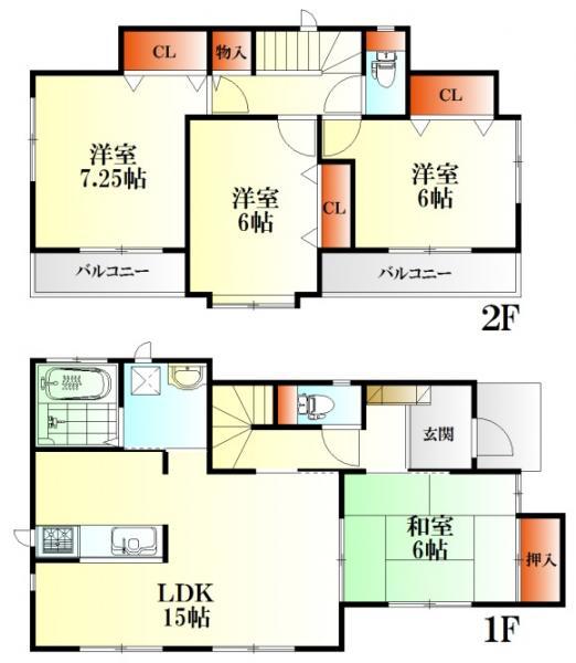 Floor plan. 19.6 million yen, 4LDK, Land area 115 sq m , Building area 96.87 sq m