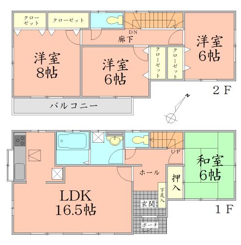 Floor plan. 33,500,000 yen, 4LDK, Land area 175.73 sq m , Building area 104.33 sq m