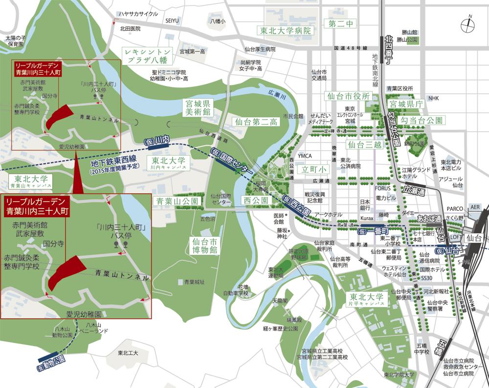 Local guide map. Nimble access to Sendai city center. Comfortable even commuting into the city.
