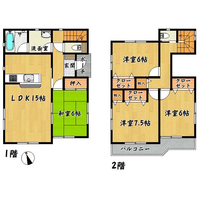Floor plan. 27,900,000 yen, 4LDK, Land area 198.23 sq m , Building area 96.79 sq m, Aoba-ku, Takamatsu second (Building 1)