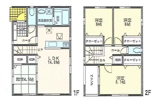Floor plan. 27.3 million yen, 4LDK, Land area 173.47 sq m , Building area 101.25 sq m floor plan