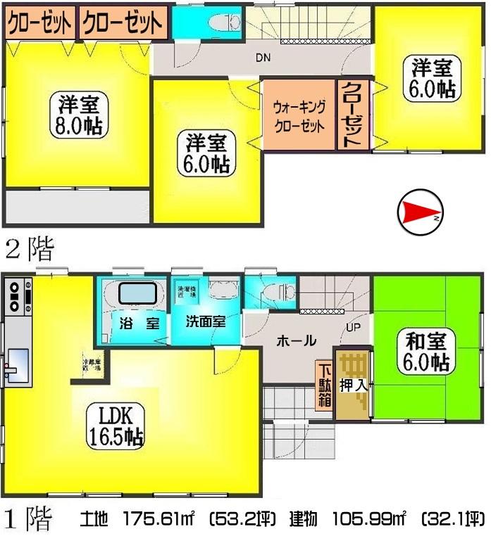 Floor plan. (23 Building), Price 33,500,000 yen, 4LDK+S, Land area 175.61 sq m , Building area 105.99 sq m