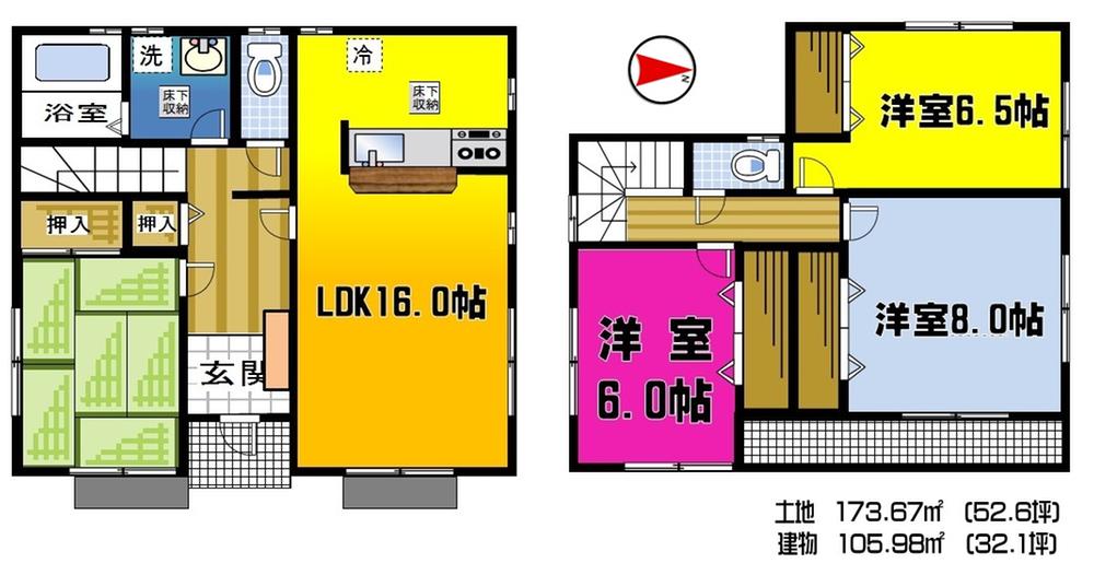 Floor plan. (26 Building), Price 33,800,000 yen, 4LDK, Land area 173.67 sq m , Building area 105.98 sq m