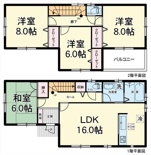 Floor plan. (Building 2), Price 24,300,000 yen, 4LDK, Land area 177.36 sq m , Building area 105.99 sq m