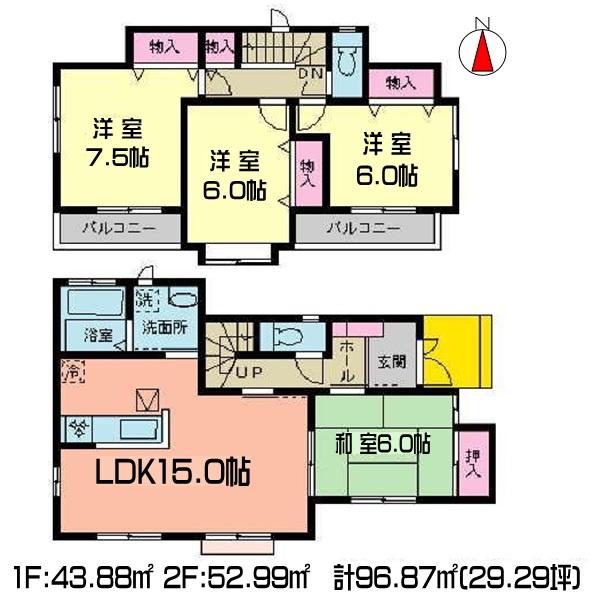 Floor plan. (3 Building), Price 19.6 million yen, 4LDK, Land area 115 sq m , Building area 96.87 sq m