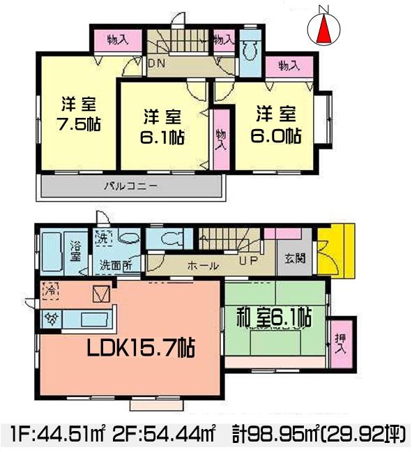 Floor plan. (6 Building), Price 19,800,000 yen, 4LDK, Land area 115.42 sq m , Building area 98.95 sq m