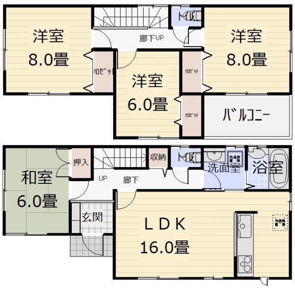 Floor plan. 50,700,000 yen, 4LDK, Land area 168.41 sq m , Building area 105.99 sq m