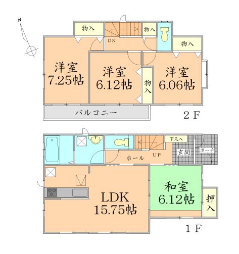 Floor plan. 19,800,000 yen, 4LDK, Land area 115.4 sq m , Building area 98.95 sq m