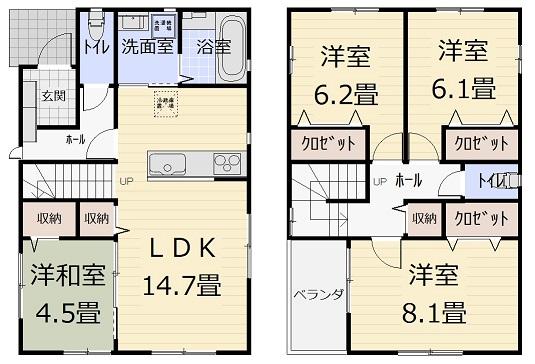 Floor plan. 27.3 million yen, 4LDK, Land area 173.43 sq m , Building area 101.25 sq m