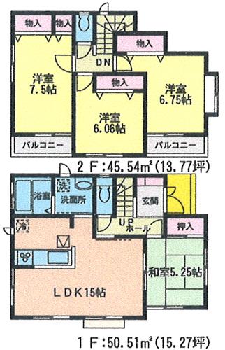 Floor plan. (E Building), Price 19,400,000 yen, 4LDK, Land area 112.2 sq m , Building area 96.05 sq m