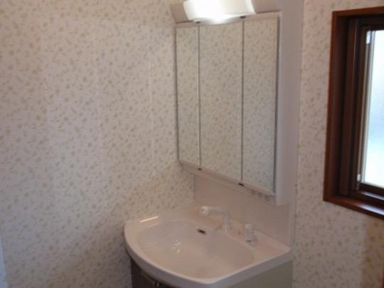 Wash basin, toilet. Washroom