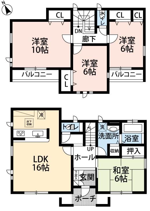 Floor plan. (Building 2), Price 33,800,000 yen, 4LDK, Land area 202.42 sq m , Building area 106.81 sq m