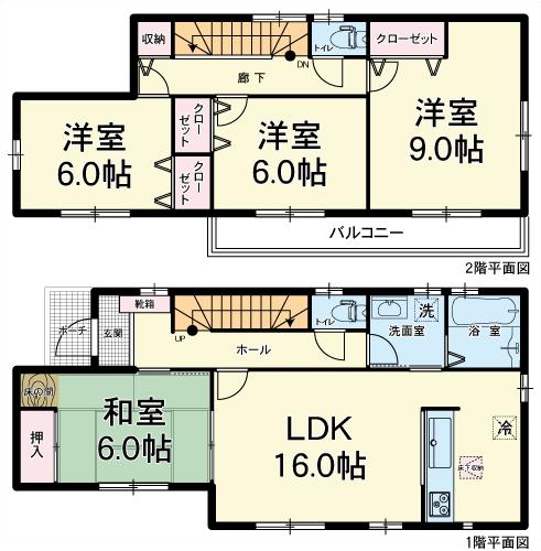 Floor plan. (Building 2), Price 28.8 million yen, 4LDK, Land area 292.1 sq m , Building area 105.98 sq m