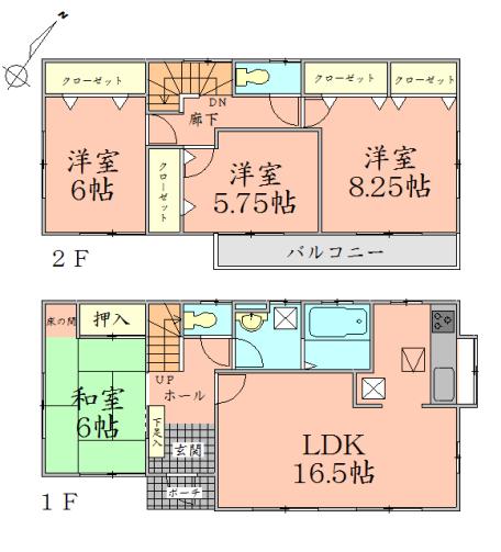 Floor plan. 34,300,000 yen, 4LDK, Land area 181.64 sq m , Building area 105.16 sq m