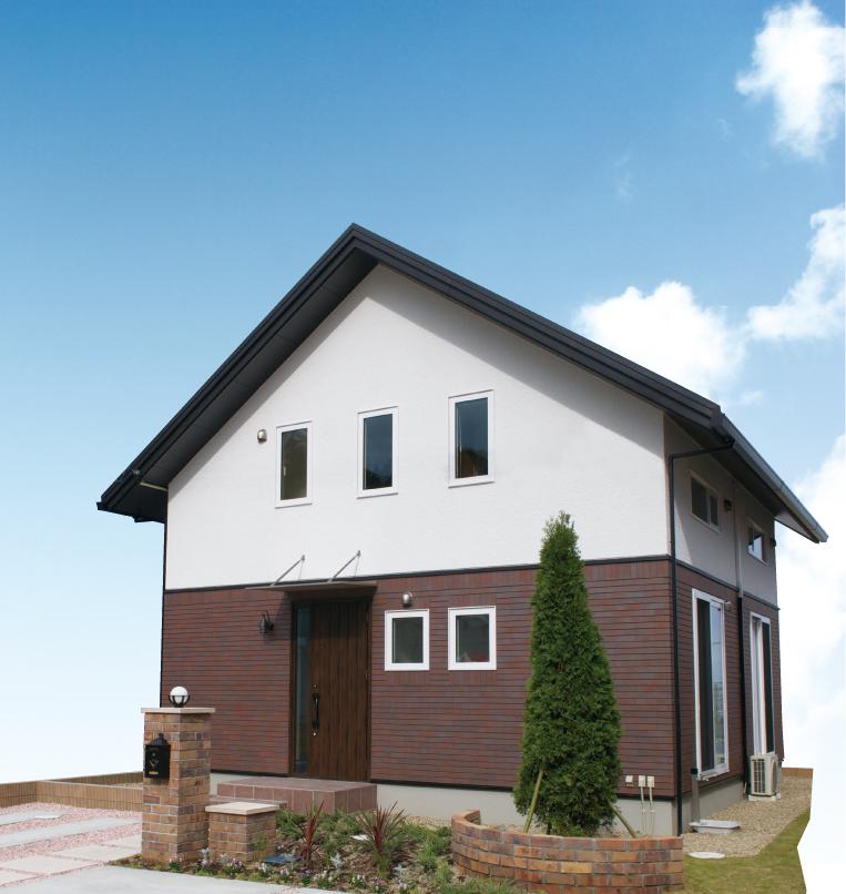 Gentle color scheme of white × brown, Stylish directing warmth full house is completed quaint brick gatepost and symbols tree wrapped in a big roof around the entrance. Gentle color scheme of white × brown, Warmth full house is completed wrapped in a big roof